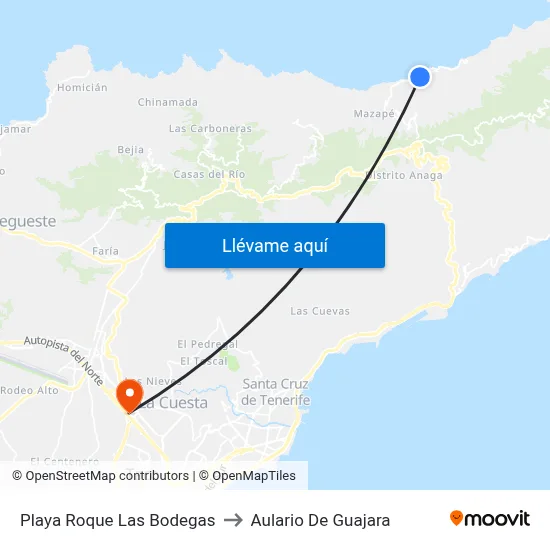 Playa Roque Las Bodegas to Aulario De Guajara map