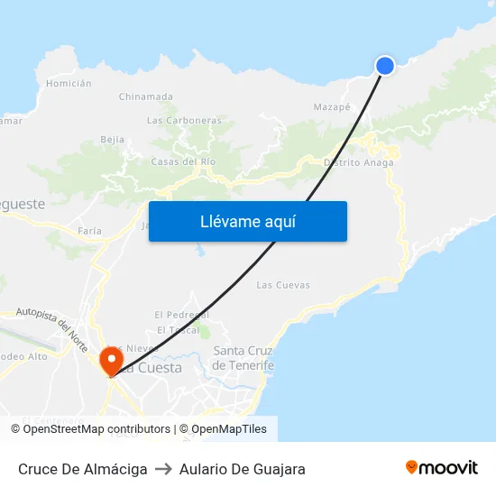 Cruce De Almáciga to Aulario De Guajara map