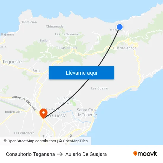 Consultorio Taganana to Aulario De Guajara map