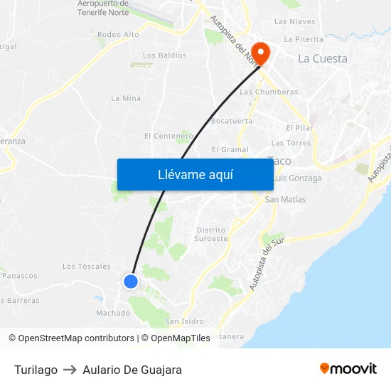 Turilago to Aulario De Guajara map
