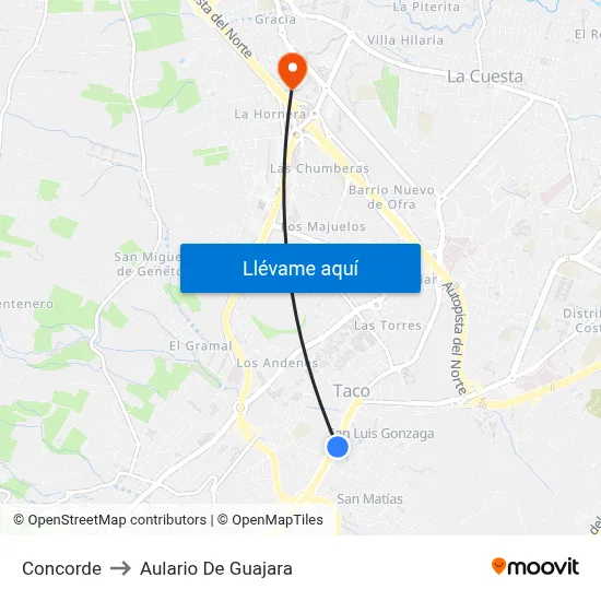 Concorde to Aulario De Guajara map