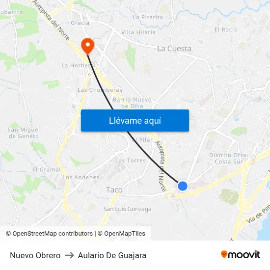 Nuevo Obrero to Aulario De Guajara map