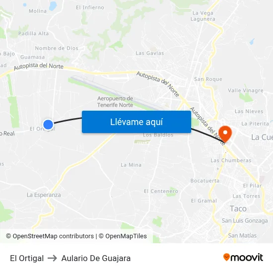 El Ortigal to Aulario De Guajara map