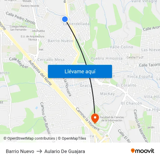 Barrio Nuevo to Aulario De Guajara map