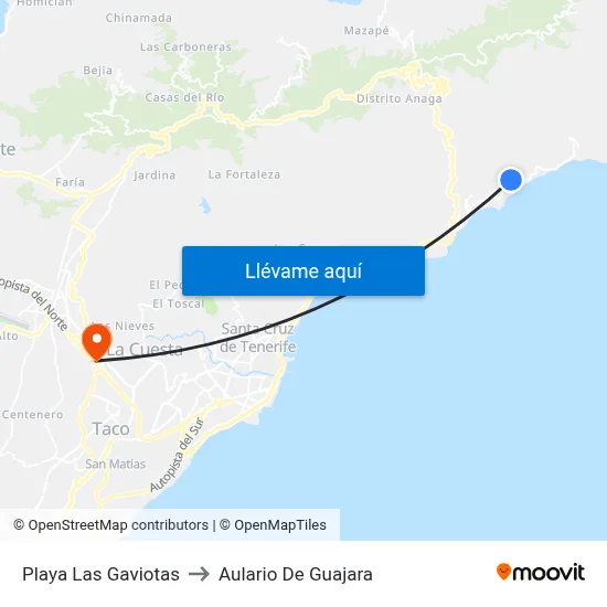 Playa Las Gaviotas to Aulario De Guajara map