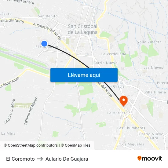 El Coromoto to Aulario De Guajara map