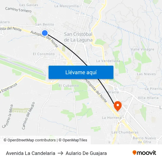 Avenida La Candelaria to Aulario De Guajara map