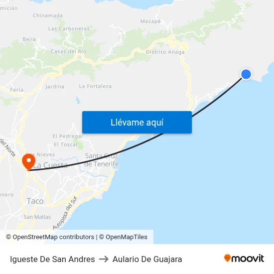 Igueste De San Andres to Aulario De Guajara map