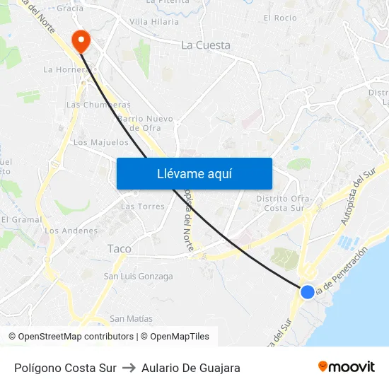 Polígono Costa Sur to Aulario De Guajara map