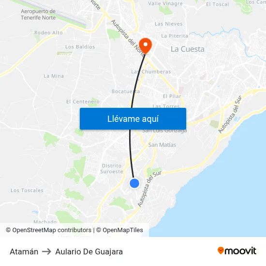 Atamán to Aulario De Guajara map