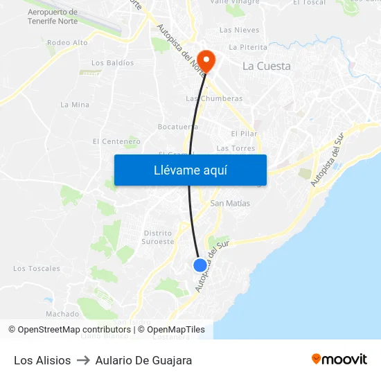 Los Alisios to Aulario De Guajara map