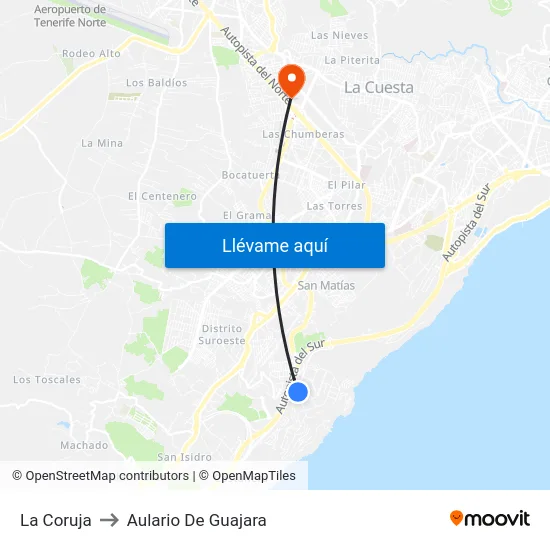 La Coruja to Aulario De Guajara map
