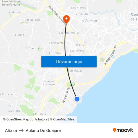 Añaza to Aulario De Guajara map