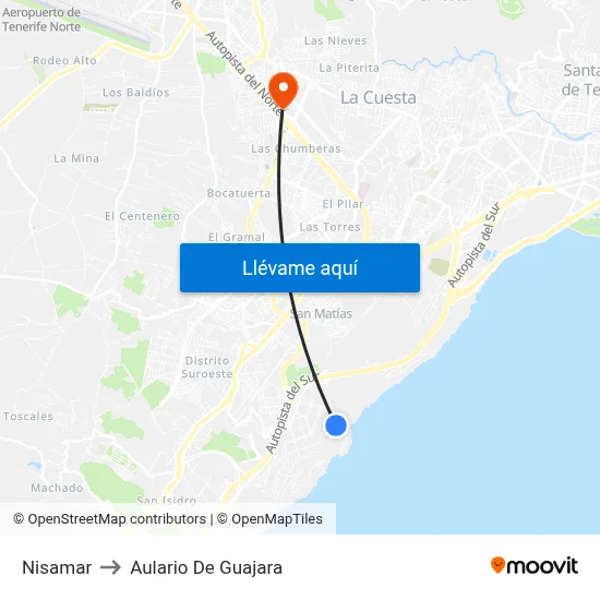 Nisamar to Aulario De Guajara map