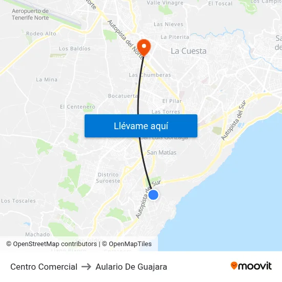 Centro Comercial to Aulario De Guajara map