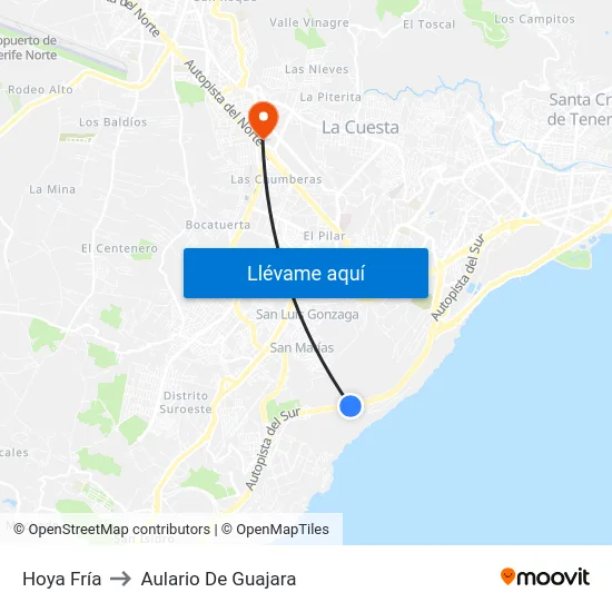 Hoya Fría to Aulario De Guajara map