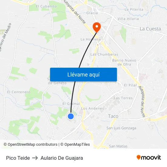 Pico Teide to Aulario De Guajara map