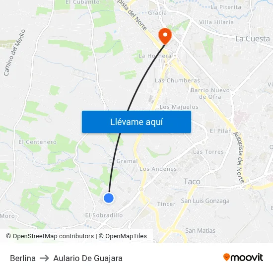 Berlina to Aulario De Guajara map