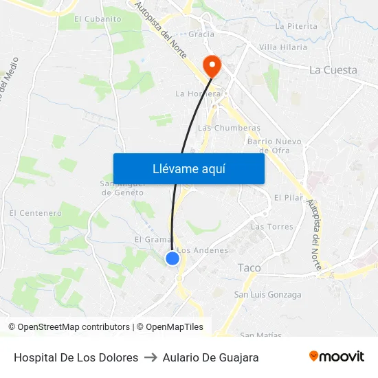 Hospital De Los Dolores to Aulario De Guajara map