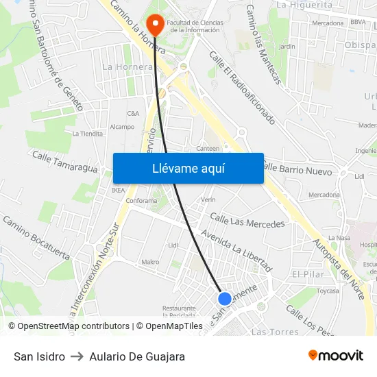 San Isidro to Aulario De Guajara map