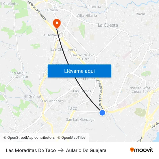 Las Moraditas De Taco to Aulario De Guajara map