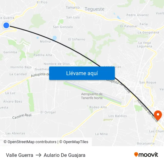 Valle Guerra to Aulario De Guajara map