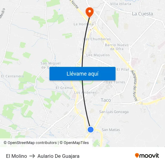 El Molino to Aulario De Guajara map