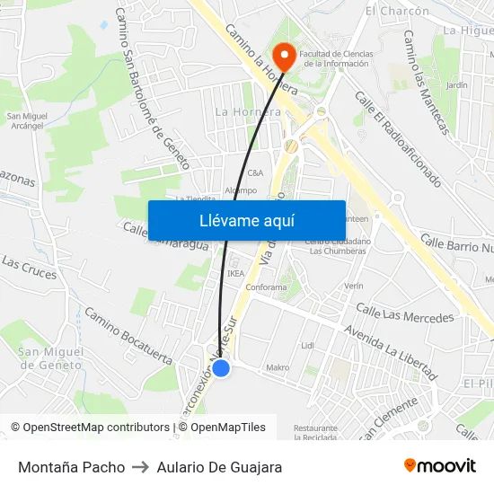 Montaña Pacho to Aulario De Guajara map