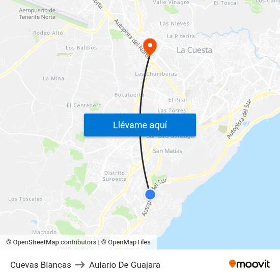 Cuevas Blancas to Aulario De Guajara map