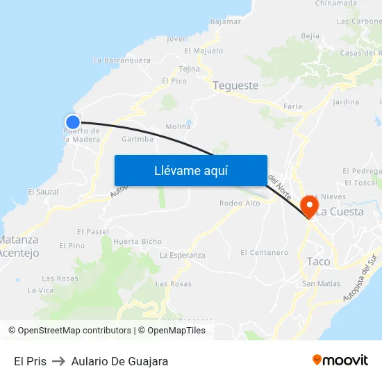 El Pris to Aulario De Guajara map
