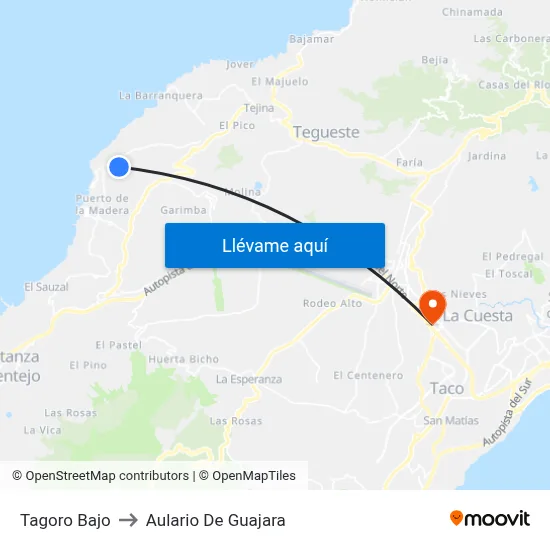 Tagoro Bajo to Aulario De Guajara map