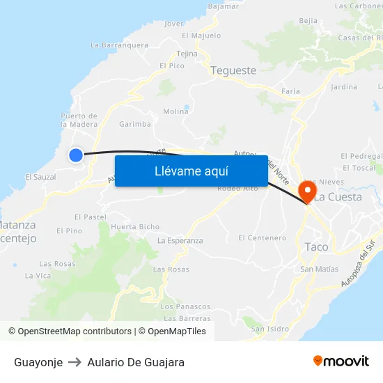 Guayonje to Aulario De Guajara map