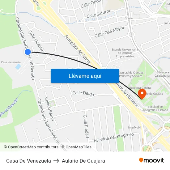 Casa De Venezuela to Aulario De Guajara map