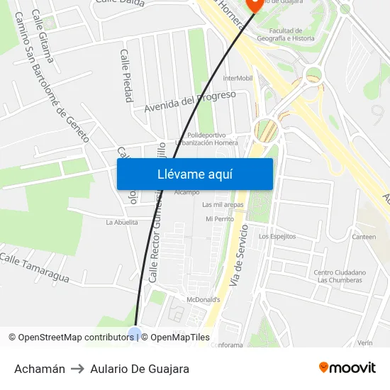 Achamán to Aulario De Guajara map