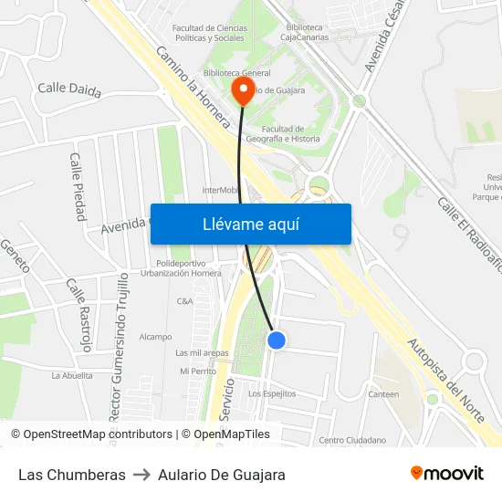 Las Chumberas to Aulario De Guajara map