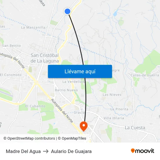 Madre Del Agua to Aulario De Guajara map