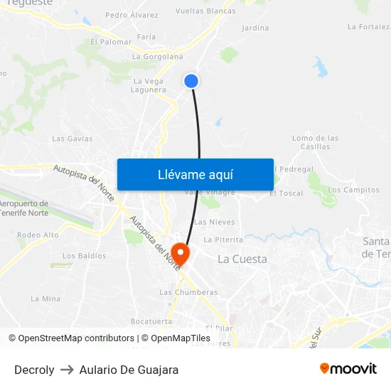 Decroly to Aulario De Guajara map