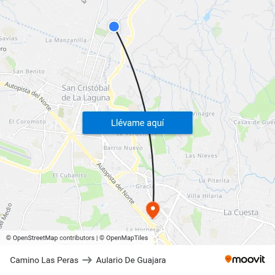 Camino Las Peras to Aulario De Guajara map