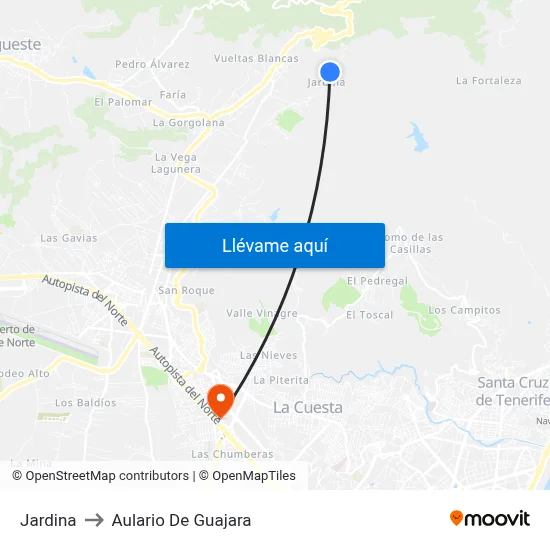 Jardina to Aulario De Guajara map