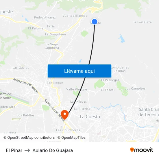 El Pinar to Aulario De Guajara map