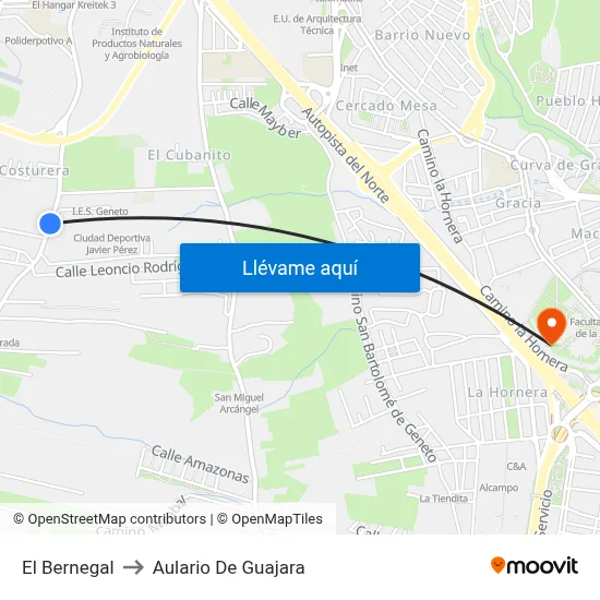 El Bernegal to Aulario De Guajara map