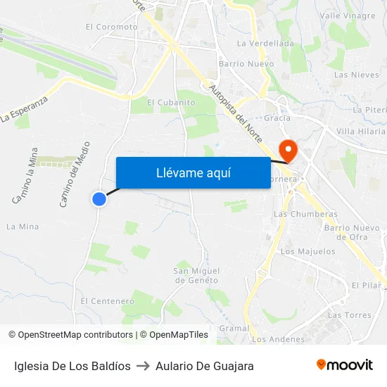 Iglesia De Los Baldíos to Aulario De Guajara map