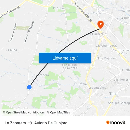 La Zapatera to Aulario De Guajara map