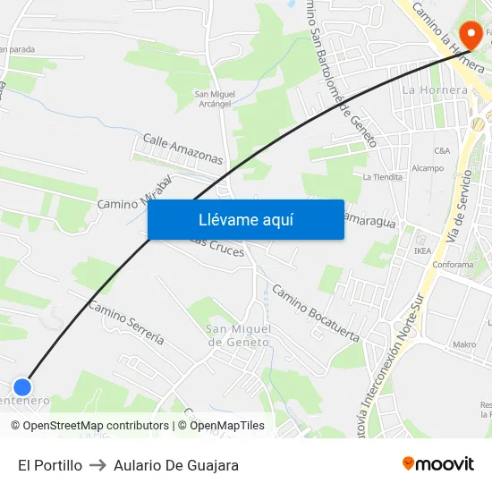 El Portillo to Aulario De Guajara map