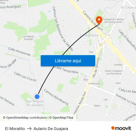 El Moralito to Aulario De Guajara map