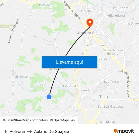 El Polvorin to Aulario De Guajara map