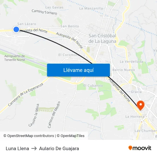 Luna Llena to Aulario De Guajara map