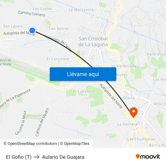 El Gofio (T) to Aulario De Guajara map