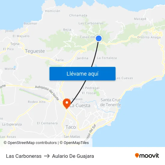 Las Carboneras to Aulario De Guajara map