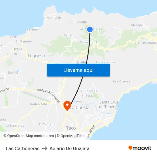 Las Carboneras to Aulario De Guajara map